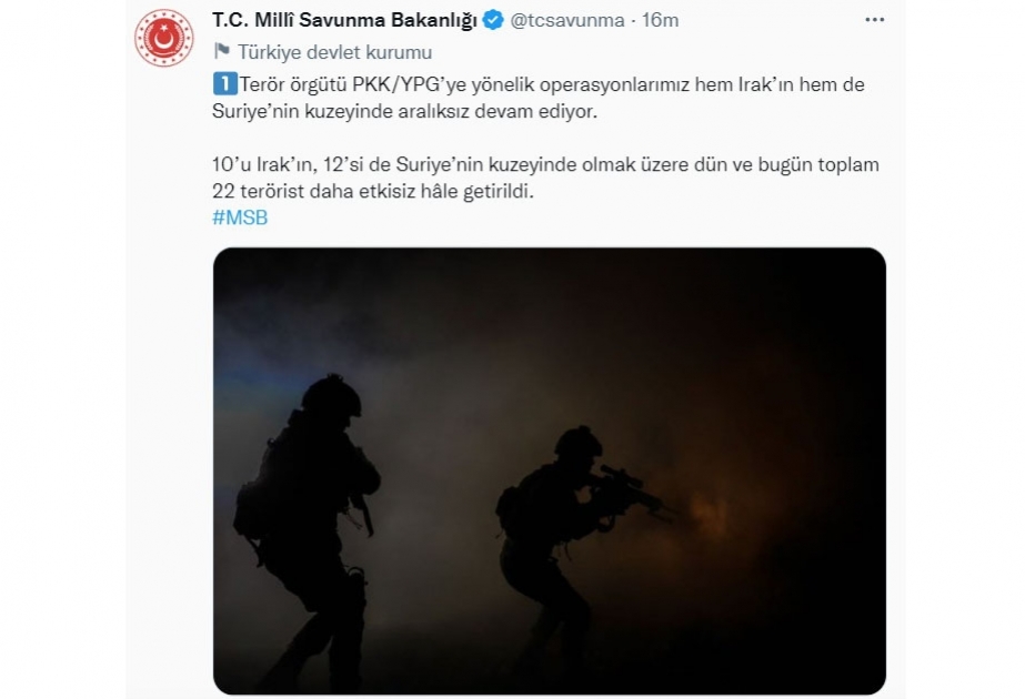 Türkiyə ordusu İraq və Suriyanın şimalında terrorçulara növbəti dəfə sarsıdıcı zərbə vurub