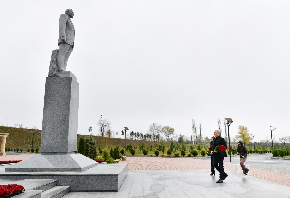 President Ilham Aliyev and First Lady Mehriban Aliyeva visited Shaki district  They visited statue of national leader Heydar Aliyev VIDEO