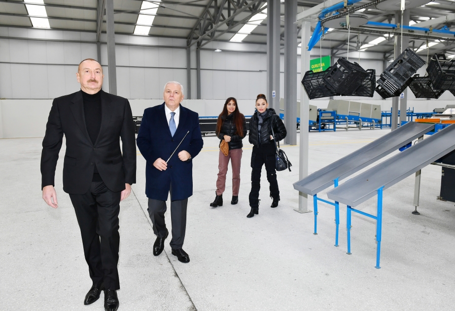 Scheki: Präsident Ilham Aliyev lernt Produktionsbetrieb für getrocknete Früchte im Dorf Orta Zayzid kennen VIDEO