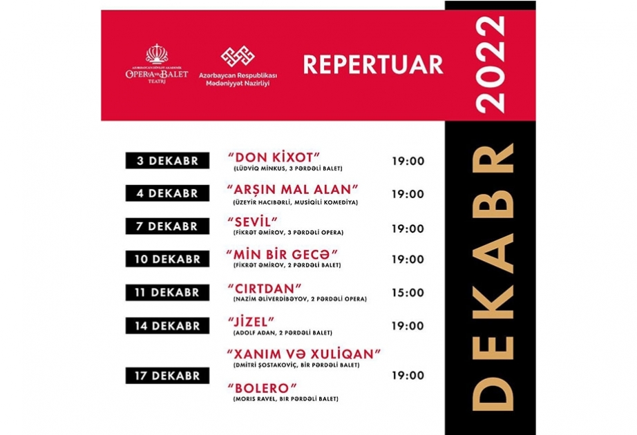 Opera və Balet Teatrı dekabr repertuarını açıqlayıb