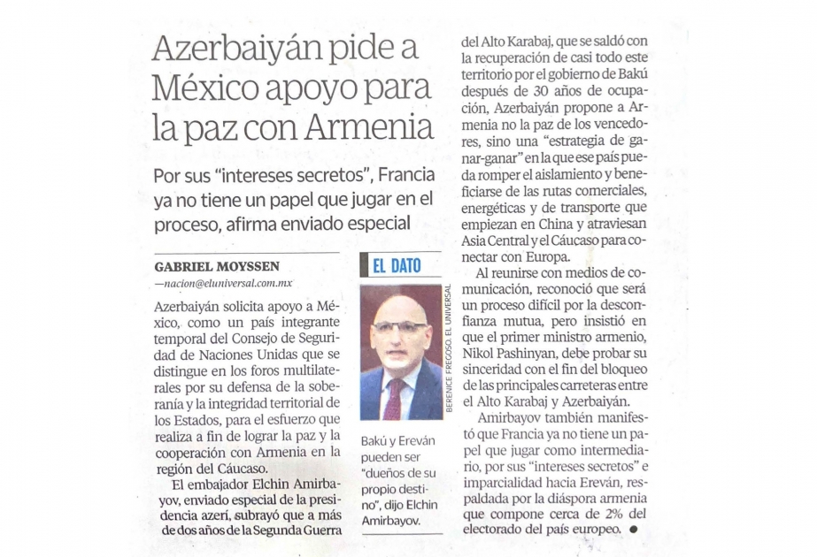 Prensa mexicana escribe sobre la importancia de la consolidación de los vínculos entre Azerbaiyán y México