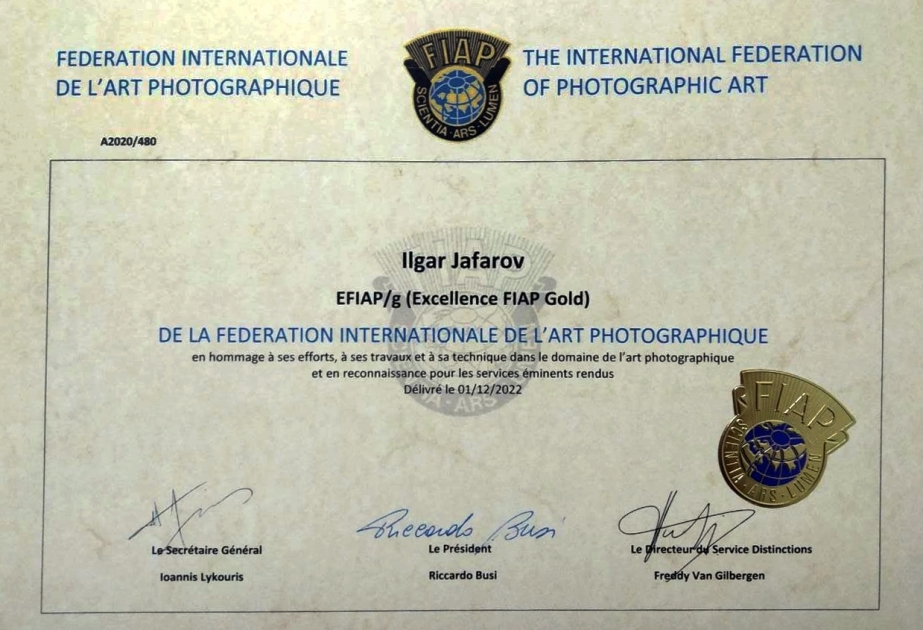 AZƏRTAC-ın fotomüxbiri İlqar Cəfərov Beynəlxalq Foto Sənəti Federasiyasının fəxri adına layiq görülüb