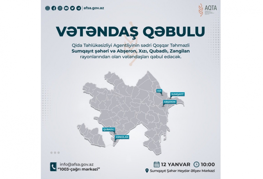 Qida Təhlükəsizliyi Agentliyinin sədri Sumqayıtda vətəndaşlarla görüşəcək