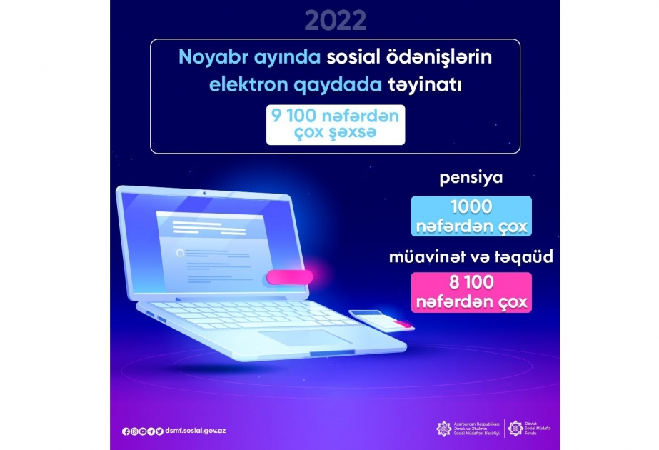 Noyabrda 9 mindən çox şəxsə sosial ödənişlərin elektron qaydada təyinatı həyata keçirilib
