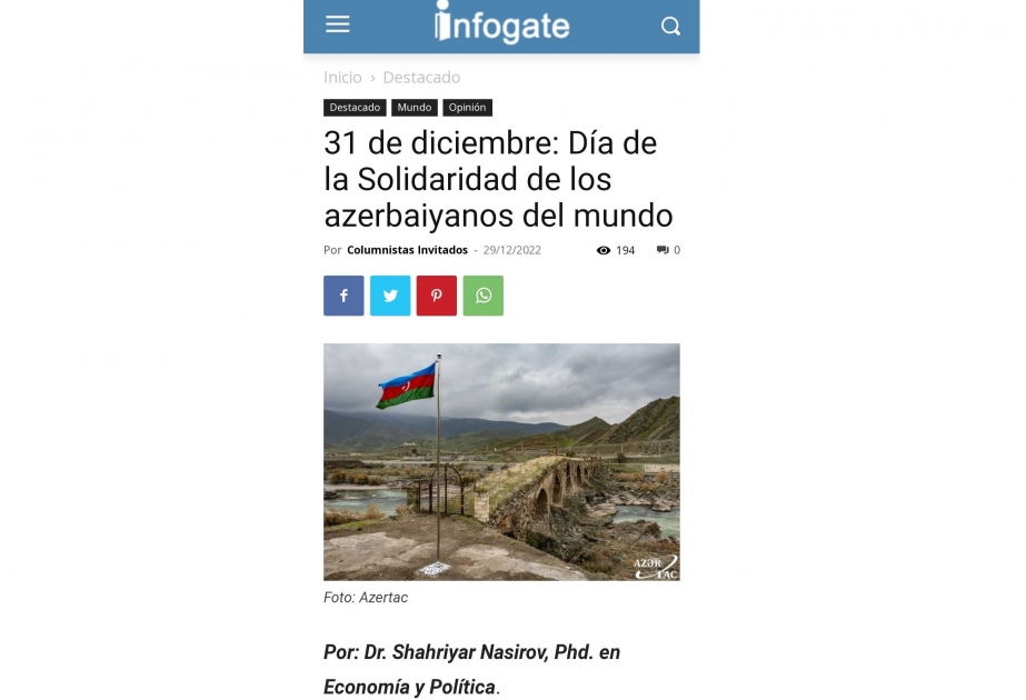 La prensa chilena escribe sobre el Día de la Solidaridad de los azerbaiyanos del mundo