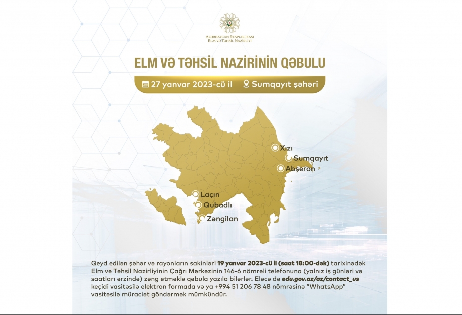 Elm və təhsil naziri Sumqayıtda vətəndaşları qəbul edəcək