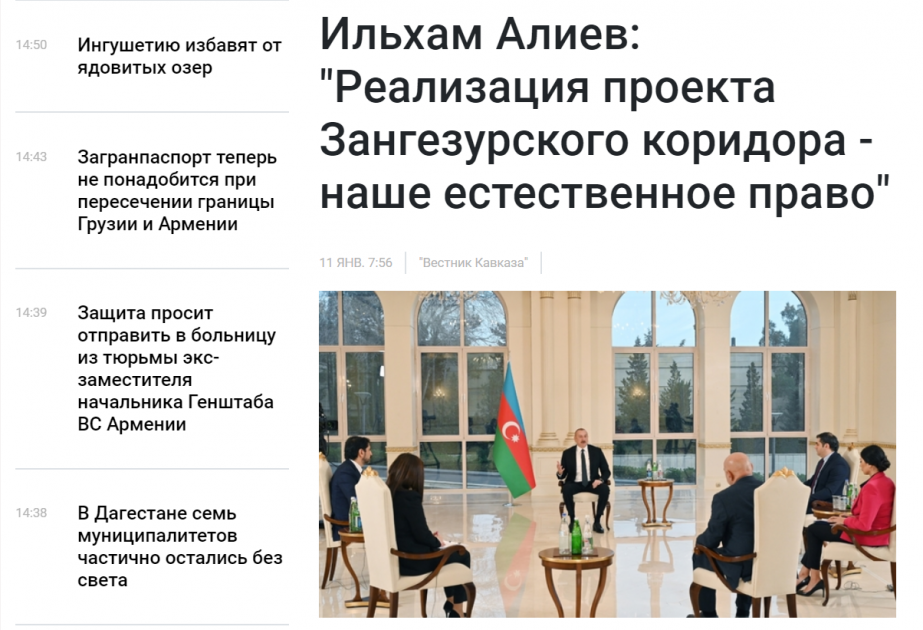 Russian media highlights President Ilham Aliyev’s interview to local TV channels