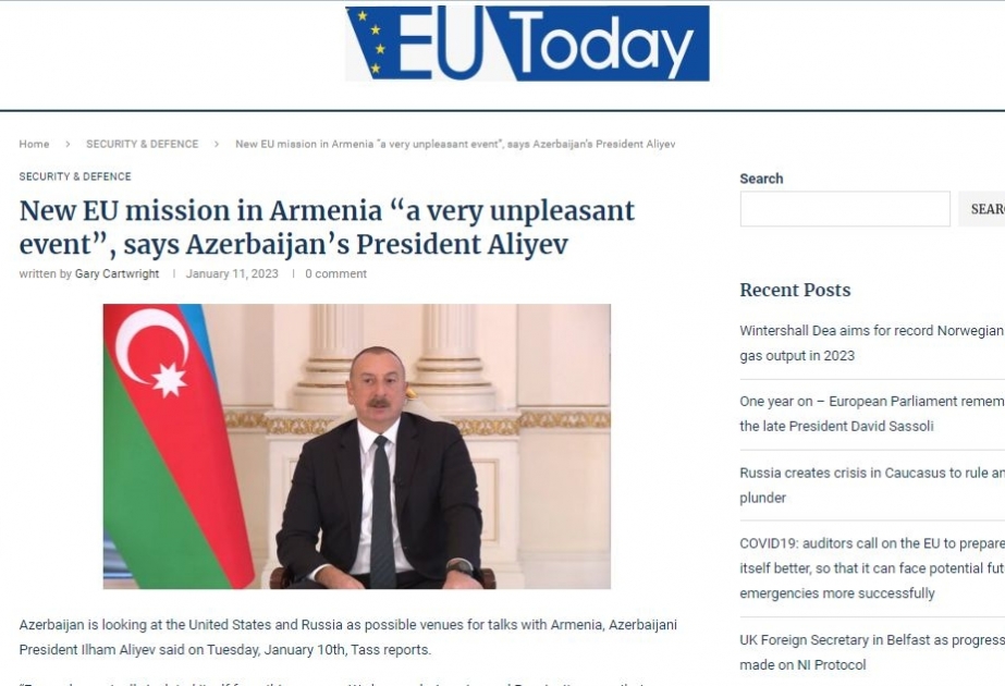 Издание ЕС цитирует интервью Президента Азербайджана