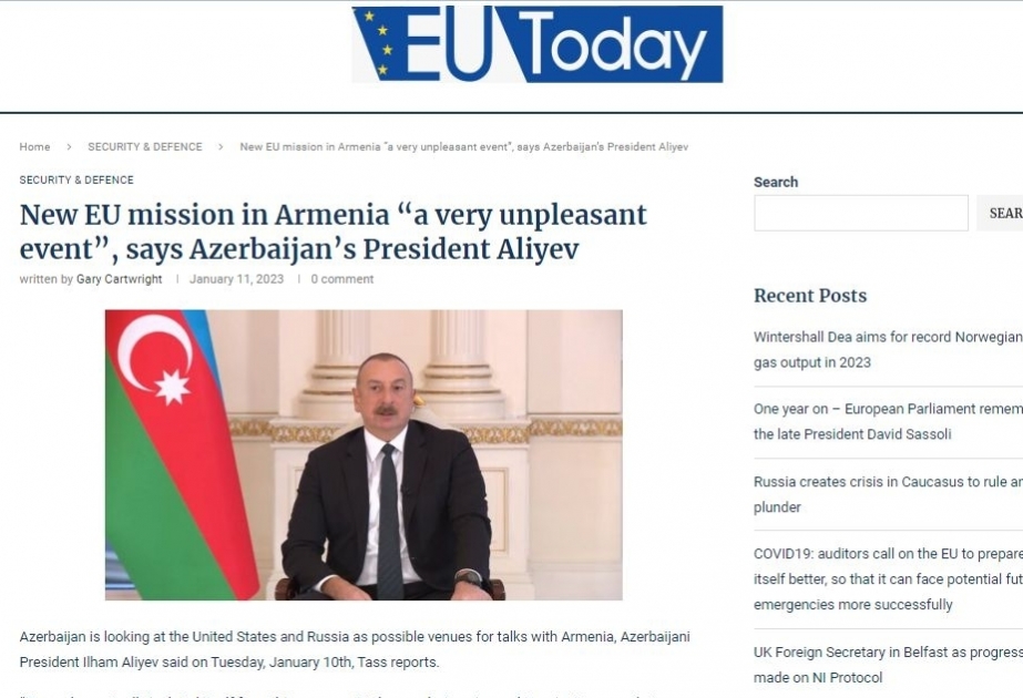 Aİ nəşri Azərbaycan Prezidentinin müsahibəsindən sitatlar yayıb