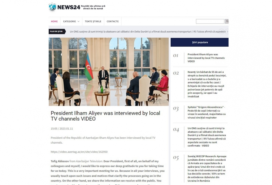 President Ilham Aliyev’s interview with local TV channels in spotlight of Romanian media