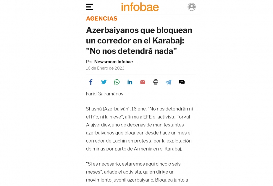 Испаноязычная пресса пишет о проходящей в Шуше акции протеста экоактивистов