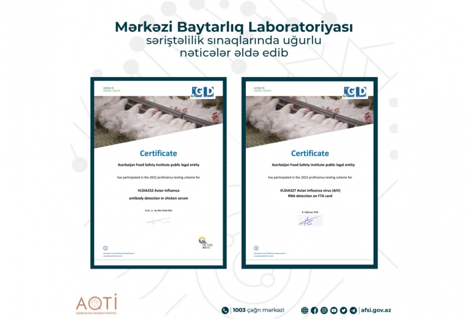 Mərkəzi Baytarlıq Laboratoriyası səriştəlilik sınaqlarında uğurlu nəticələr əldə edib
