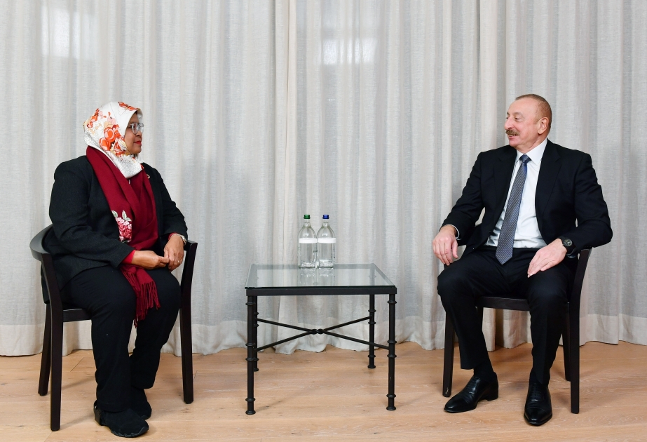 President Ilham Aliyev met with Executive Director of UN Human Settlements Programme in Davos VIDEO