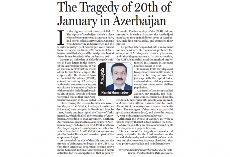 Pakistan mediası azərbaycanlı şərqşünasın 20 Yanvar faciəsi barədə məqaləsini yayıb