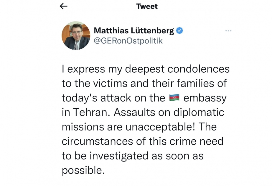 Representative of German Federal Foreign Office condemns attack on Azerbaijan’s embassy in Tehran