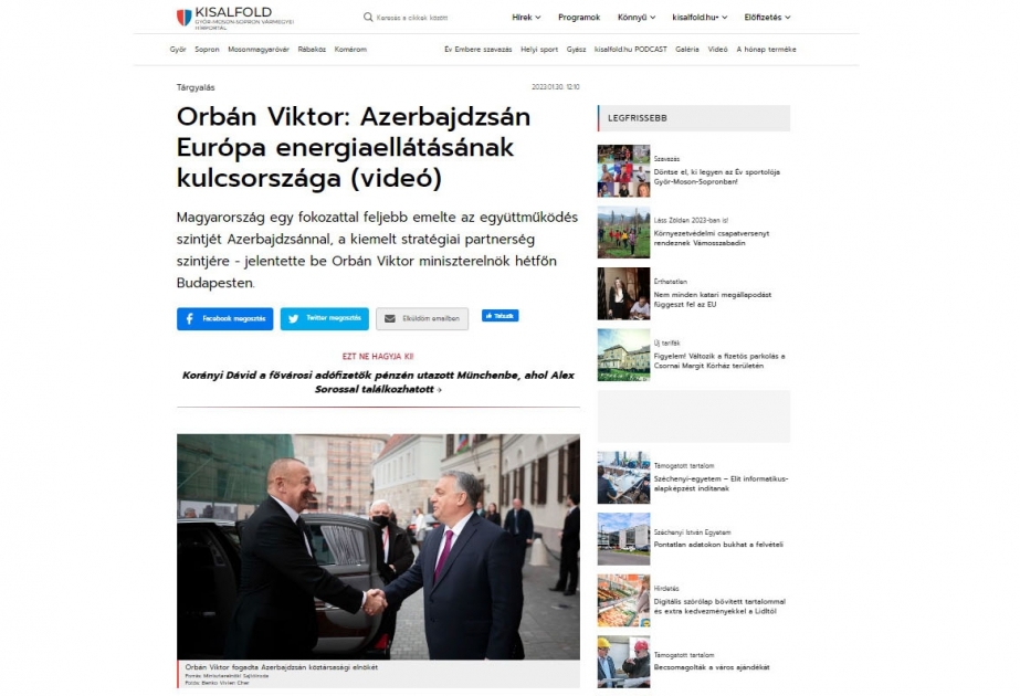 Prezident İlham Əliyevin Budapeştə səfəri Macarıstan KİV-ləri tərəfindən geniş işıqlandırılıb
