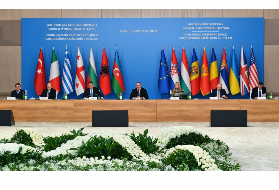 9. Ministertreffen im Rahmen des Beirats für Südlichen Gaskorridor und 1. Ministertreffen im Rahmen des Beirats für Grüne Energie in Baku  Präsident Ilham Aliyev nimmt an der Veranstaltung teil VIDEO