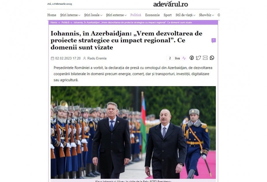 Prezident Klaus Yohannisin Azərbaycana səfəri Rumıniya KİV-ləri tərəfindən geniş işıqlandırılıb