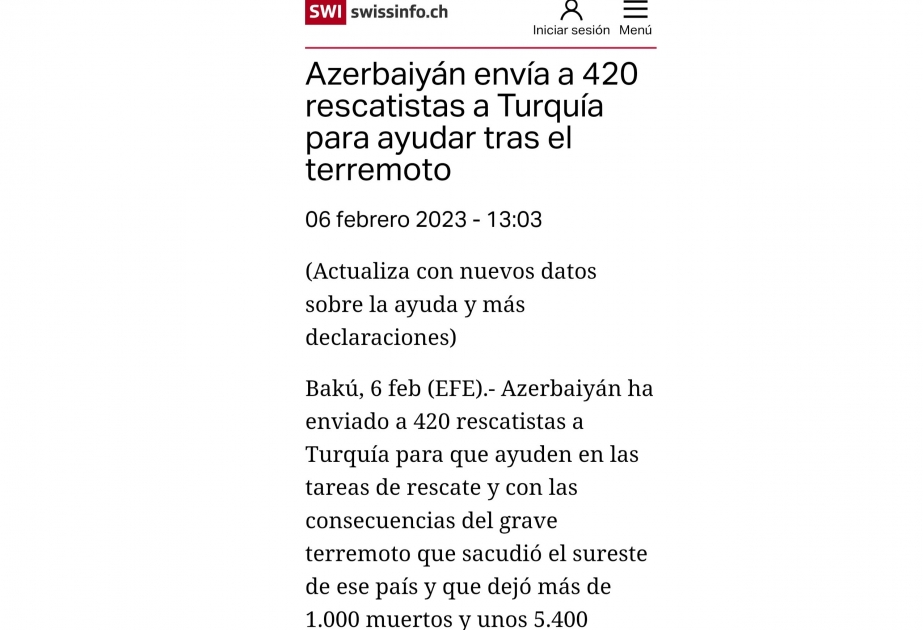 La prensa en español escribe sobre la ayuda de Azerbaiyán a Türkiye