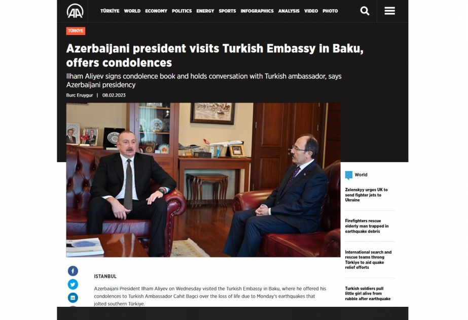Türkiyə mətbuatı: Azərbaycan xalqı zəlzələdən zərər çəkənlər üçün səfərbər oldu