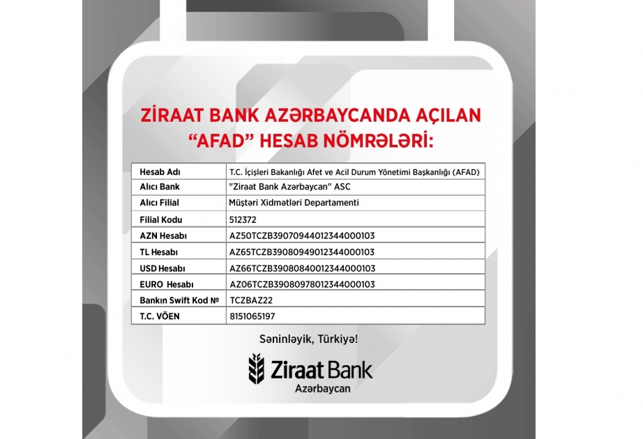 “Ziraat Bank Azərbaycan”da AFAD-ın rəsmi hesabları açıldı