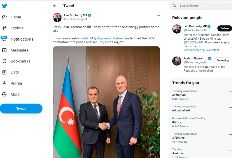 الوزير البريطاني: أذربيجان شريك مهم لبريطانيا العظمى في التجارة والطاقة
