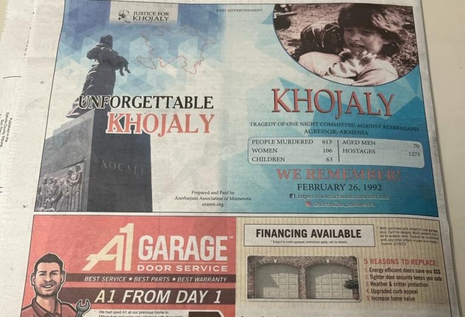 Khojaly genocide in spotlight of US Minnesota-based newspapers