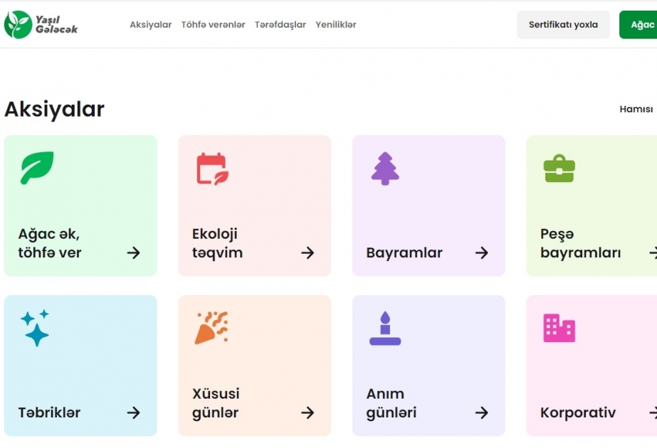 “Yaşıl gələcək” platforması vasitəsilə hər kəs ağac əkməklə təbiətə töhfə verə bilər