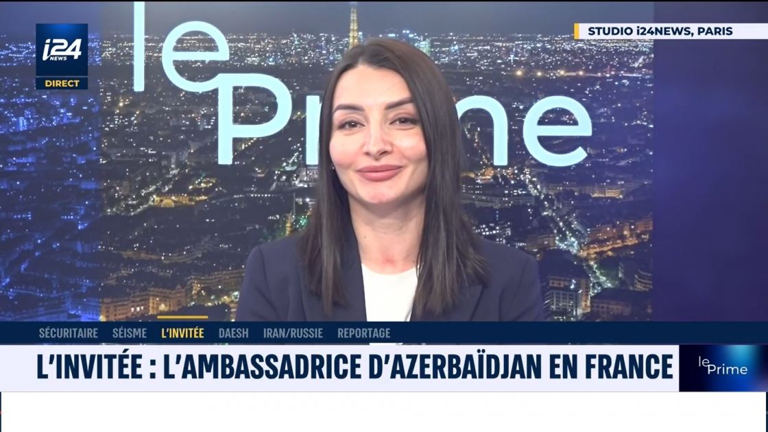 Azerbaijani ambassador Leyla Abdullayeva gives interview to I24news French TV channel