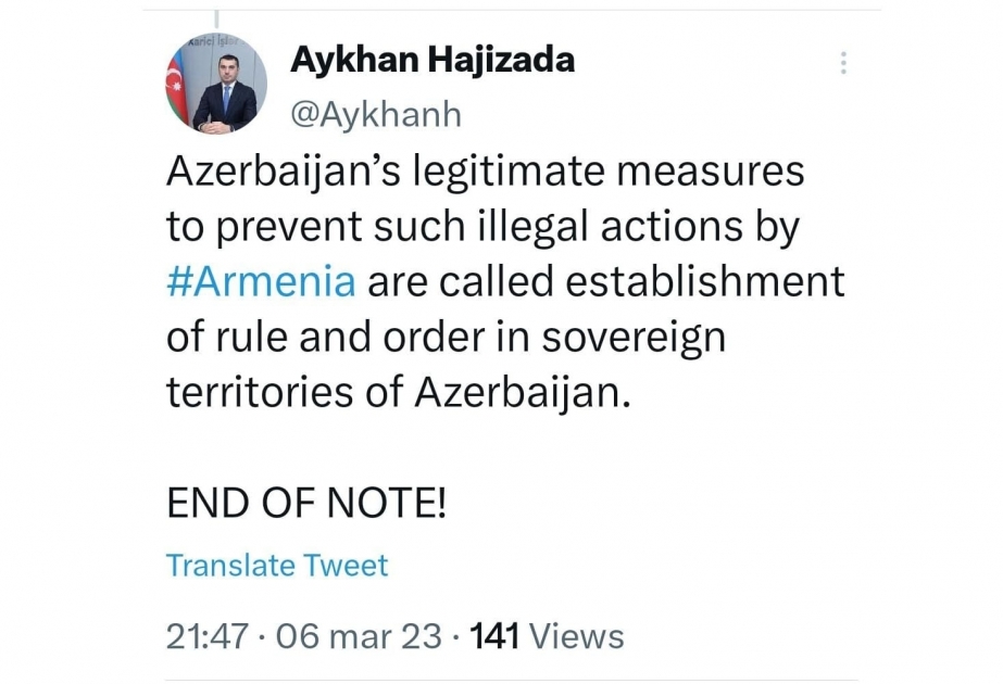 Официальный представитель МИД Азербайджана ответил на безосновательное высказывание премьер-министра Армении