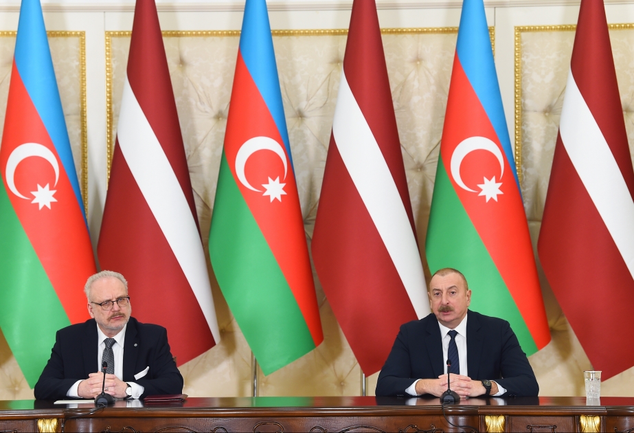 Presidents of Azerbaijan and Latvia made press statements VIDEO