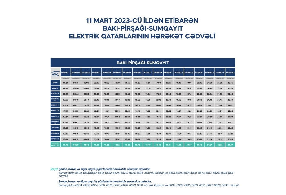 ADY elektrik qatarlarının hərəkət cədvəlində dəyişiklik edib