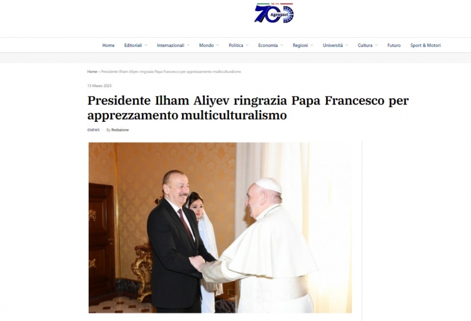 İtaliya KİV-ləri Prezident İlham Əliyevin Papa Fransiskə ünvanlandığı məktuba geniş diqqət ayırıb