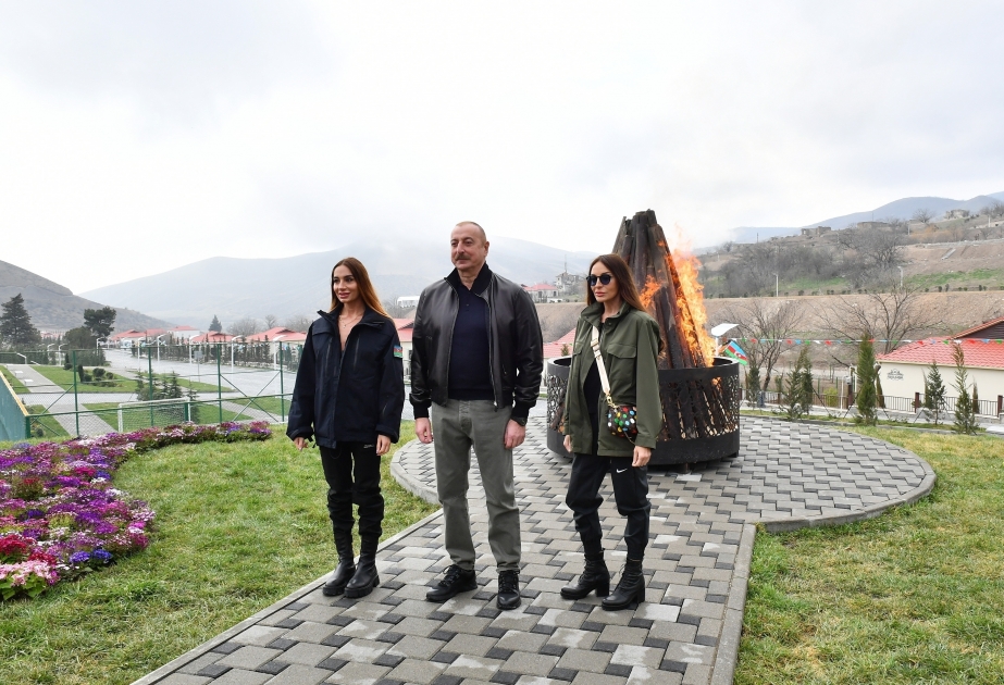 President Ilham Aliyev and First Lady Mehriban Aliyeva viewed progress of works carried out in Talish village The head of state lit Novruz bonfire in Talish village and congratulated the people of Azerbaijan on the occasion of the holiday VIDEO