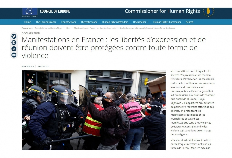 Manifestations en France : les libertés d’expression et de réunion doivent être protégées contre toute forme de violence