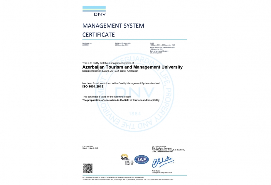 ATMU keyfiyyət idarəetmə sistemi üzrə sertifikatını yeniləyib