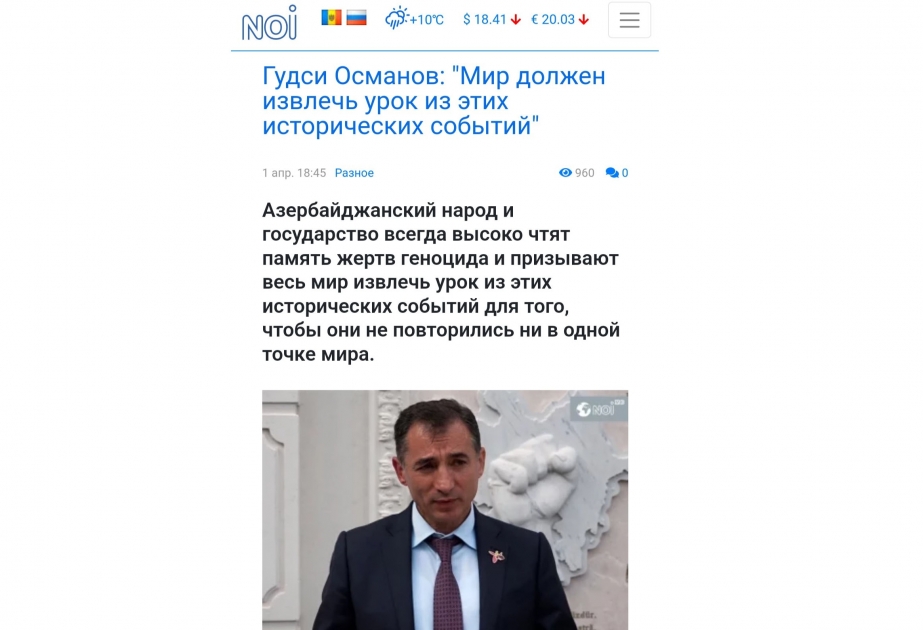 Moldova mətbuatında 31 Mart soyqırımı ilə bağlı məqalə dərc edilib