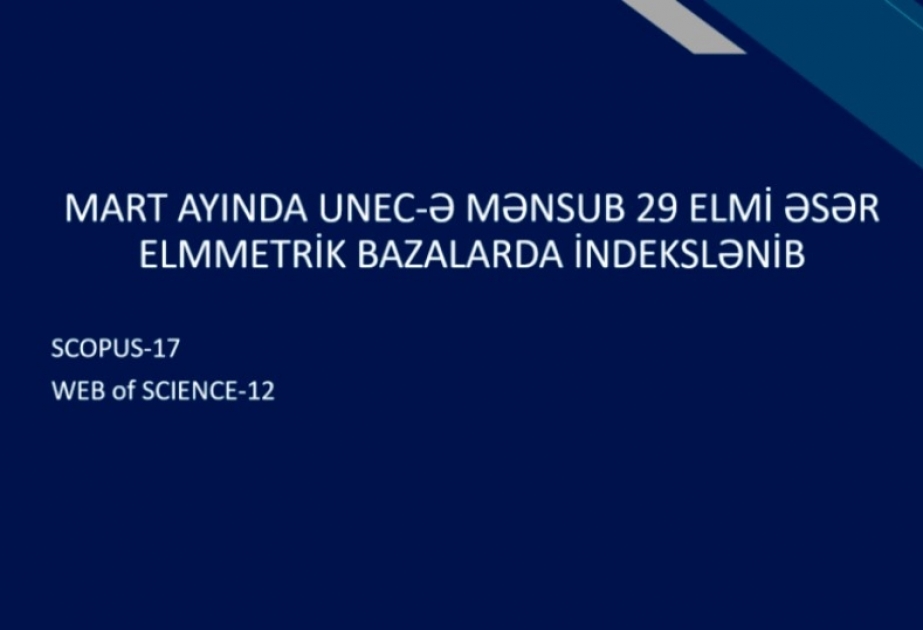 Ötən ay UNEC əməkdaşlarının 29 elmi əsəri nüfuzlu elmmetrik bazalarda indekslənib
