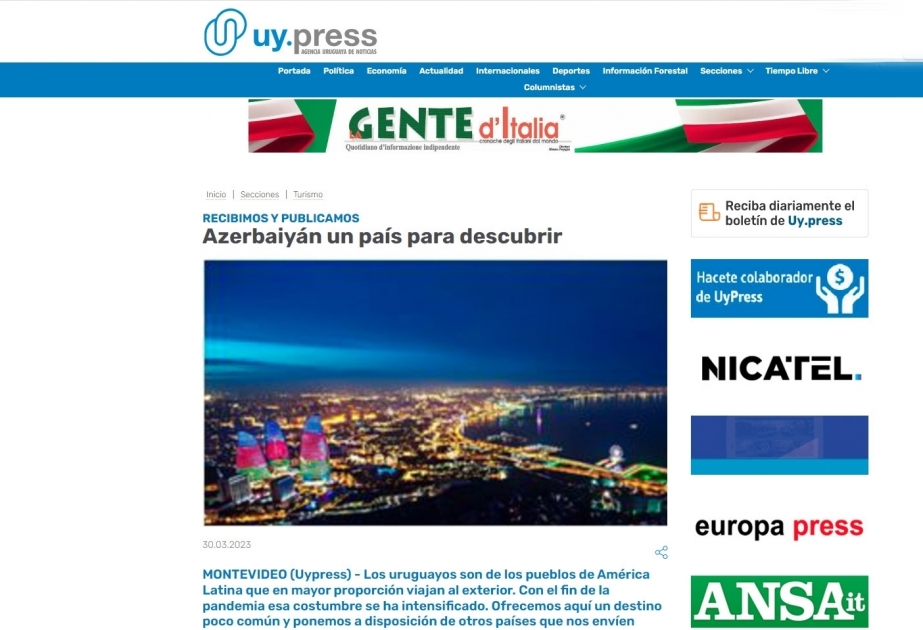 L’Agence de presse uruguayenne publie un article sur les sites touristiques de l’Azerbaïdjan