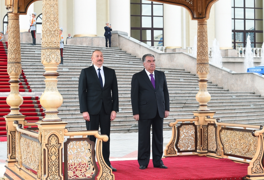 Official welcome ceremony was held for President Ilham Aliyev in Dushanbe VIDEO