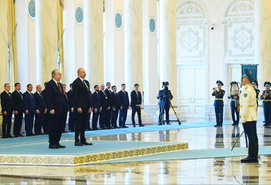 Official welcome ceremony was held for President Ilham Aliyev in Astana VIDEO