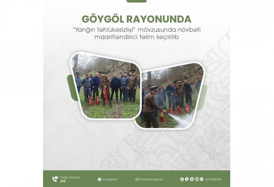 Göygöl rayonunda keçirilən təlim zamanı yanğınların söndürülməsi metodları əyani olaraq göstərilib
