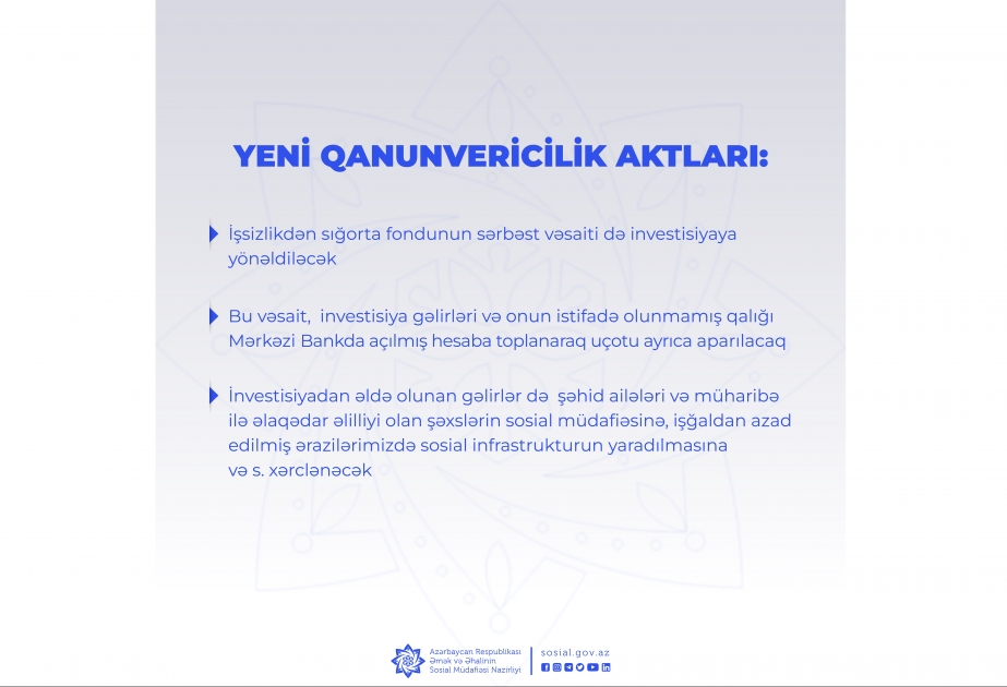 İşsizlikdən sığorta fondunun sərbəst vəsaiti də investisiyaya yönəldiləcək