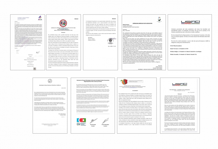 Los azerbaiyanos de EE.UU. piden a la comunidad internacional que evalúe jurídicamente el delito cometido por Armenia