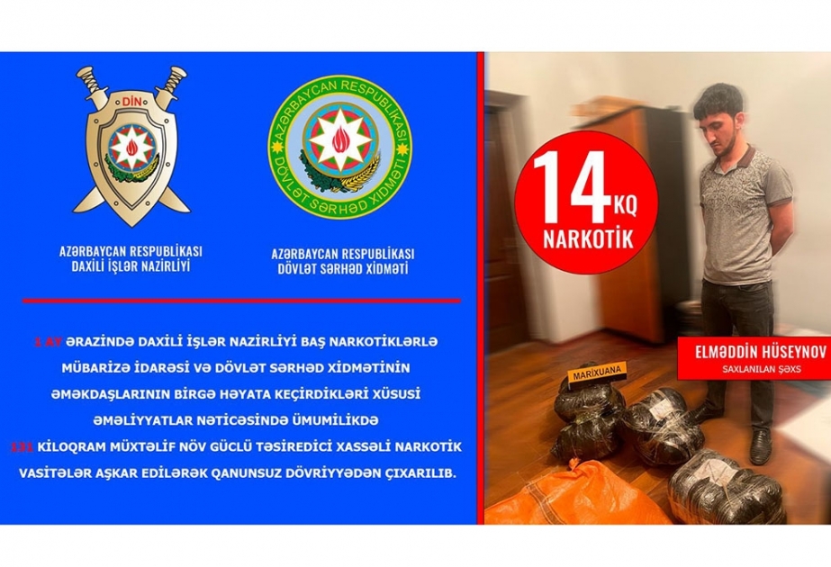 İrandan Azərbaycana 14 kiloqram narkotik vasitə keçirmək istəyən şəxslər saxlanılıb