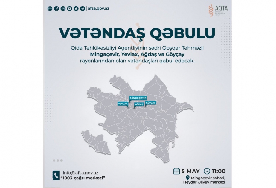 Qida Təhlükəsizliyi Agentliyinin sədri Mingəçevirdə vətəndaşlarla görüşəcək