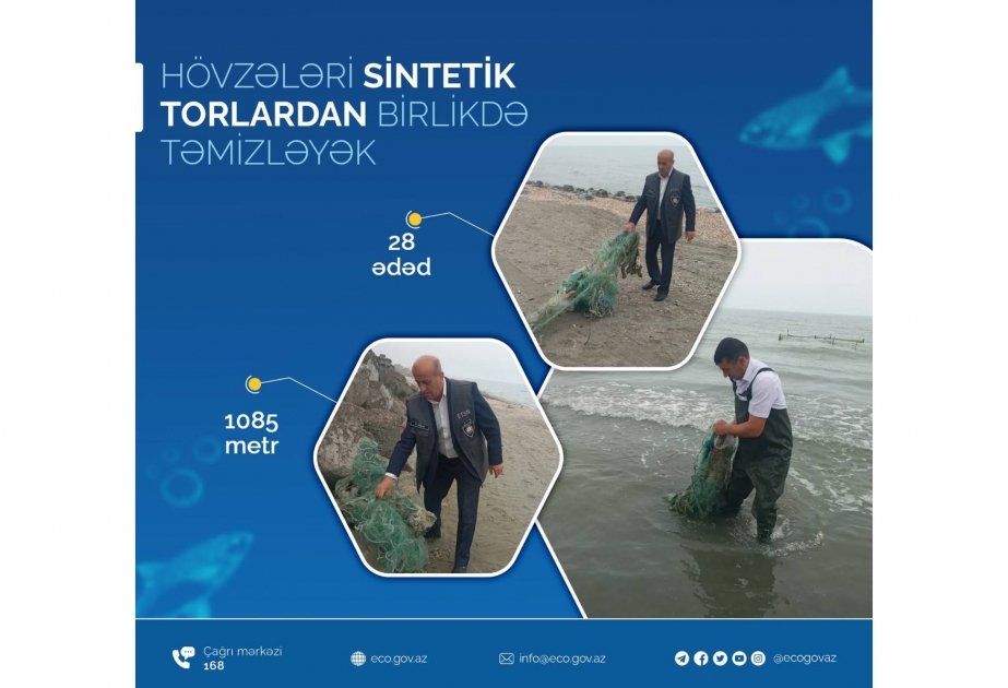 Aksiya zamanı su hövzələrindən 1085 metr uzunluğunda 28 ədəd sintetik tor götürülüb
