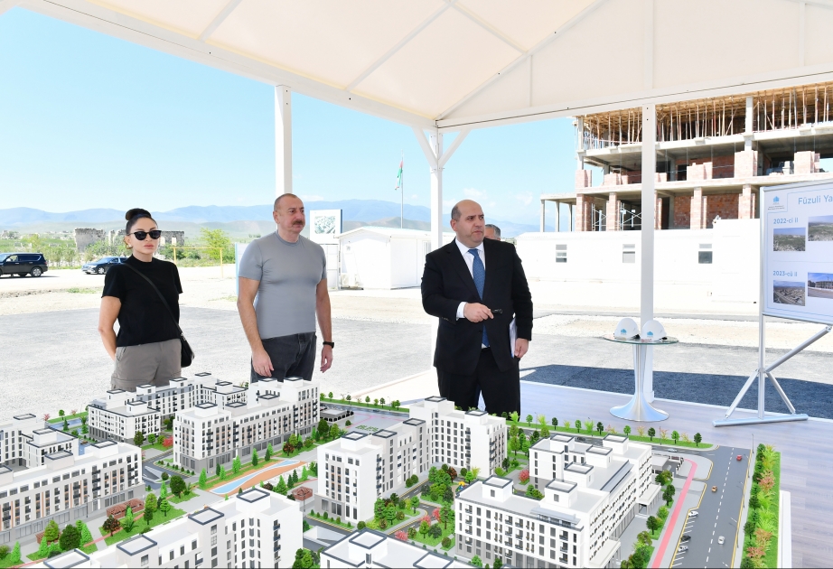 President Ilham Aliyev and First Lady Mehriban Aliyeva examined progress of work done by MIDA in Fuzuli residential complex VIDEO