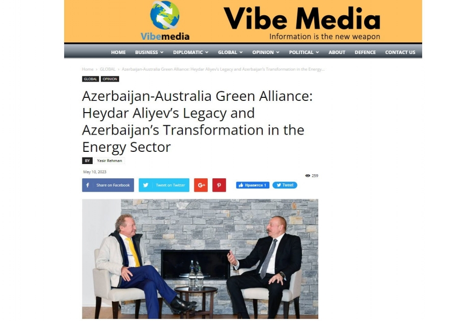 Avstraliya nəşri “Heydər Əliyev irsi və Azərbaycanın enerji sektorunda transformasiyası" adlı məqalə yayıb