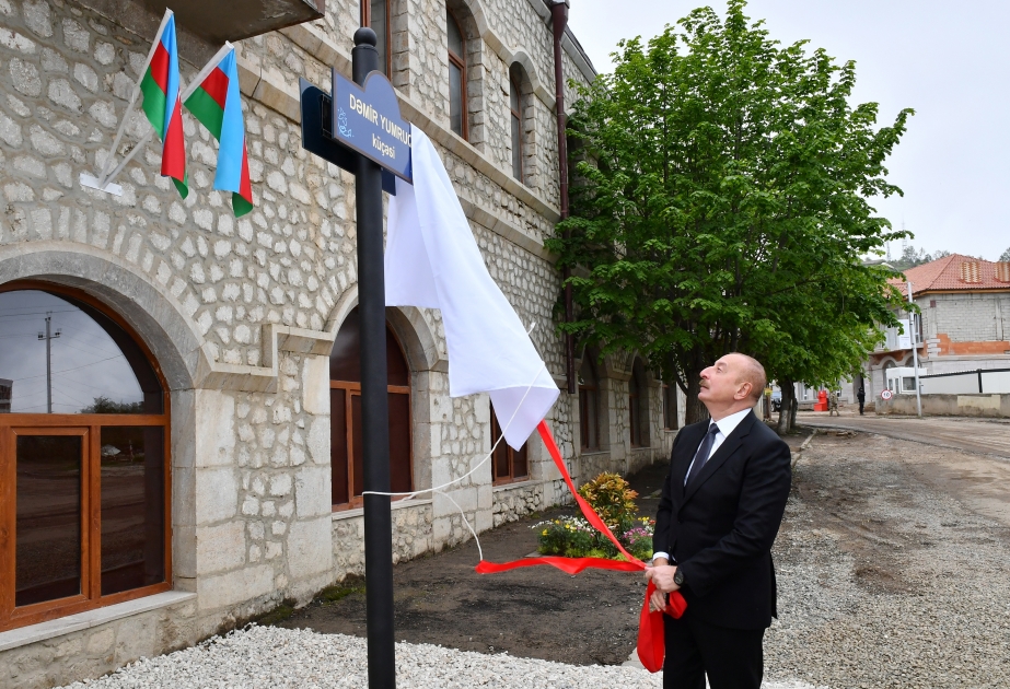President of Azerbaijan and First Lady attended unveiling ceremony of Iron Fist Street sign in Shusha VIDEO